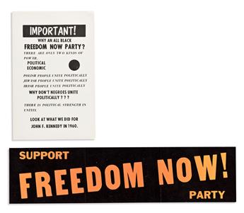 (POLITICS.) Group of campaign ephemera from the short-lived Freedom Now! Party.